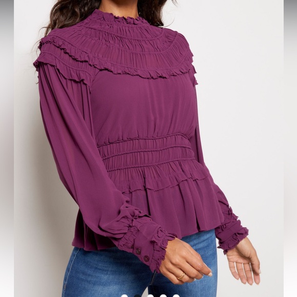 FARM RIO Burgundy Ruffle High Neck Blouse NWOT S - Picture 3 of 15